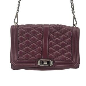 Rebecca Minkoff Quilted Love Crossbody Bag Leather Chain Purse Port Wine Handbag